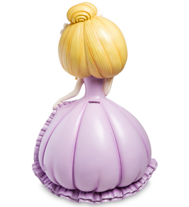 The piggy bank is a big "Girl in a purple dress"