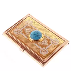 Pocket business card holder "Elegant" with blue agate, Zlatoust
