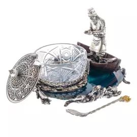 Икорница "Старик с неводом" Златоуст, серебрение