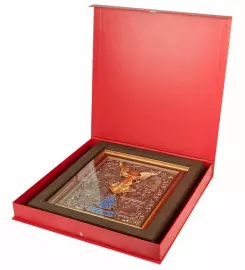 Panel "Guardian Angel" (copper with gilding, wood, jewelry enamel)