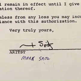 Контракт с автографом пловца Марка Спитца