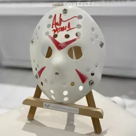 Replica of the mask from the movie "Friday the 13th" with an autograph. Ari Lehman