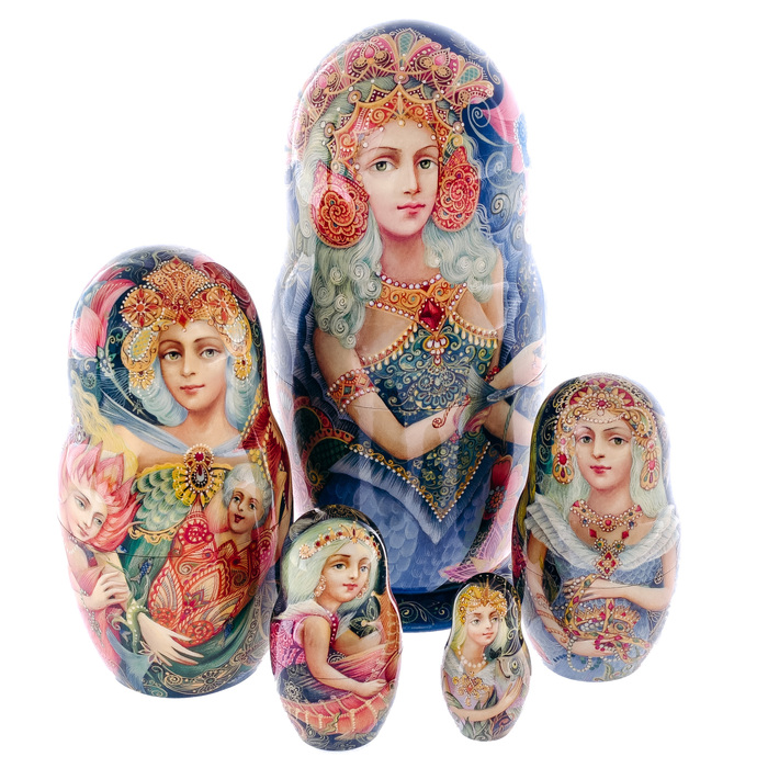 Матрешка на 5 мест "Морская царица" 15 см