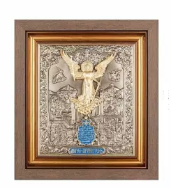 Panel "Guardian Angel" (copper with gilding, wood, jewelry enamel)