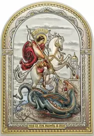 Икона "Чудо Георгия Победоносца о змие" белое дерево в размер оклада