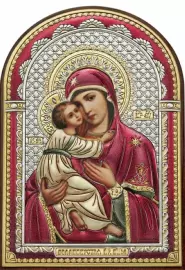 Икона "Владимирская Божия Матерь" коричневое дерево в размер оклада, цветная эмаль