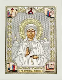 Икона "Матрона московская" белая с золочением