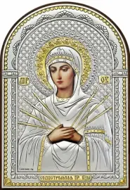 Икона "Семистрельная Божия Матерь" коричневое дерево в размер оклада Икона "Семистрельная Божия Матерь" коричневое дерево в размер оклада