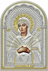 Икона "Семистрельная Божия Матерь" белое дерево в размер оклада Икона "Семистрельная Божия Матерь" белое дерево в размер оклада