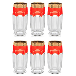 Water set (transparent with gold decor and red trim)