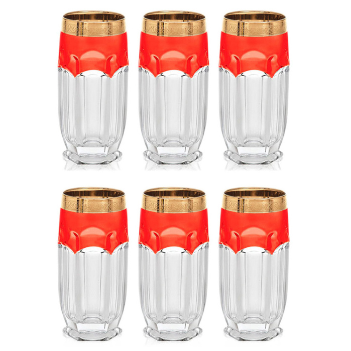 Water set (transparent with gold decor and red trim)