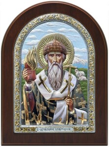 Icon "Saint Spyridon of Trimifunt" colored ceramic enamel