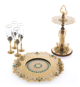 Fruit bowl with 4 champagne glasses, Zlatoust