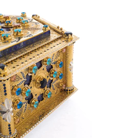 Lazurite casket with topaz, cubic zirconia and enamel, Zlatoust