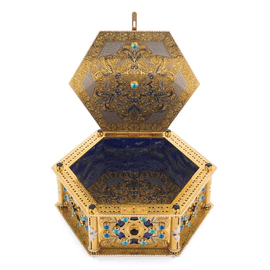 Lazurite casket with topaz, cubic zirconia and enamel, Zlatoust