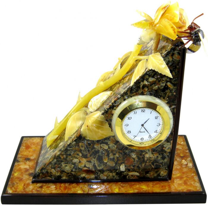 Table clock made of amber "Rose"