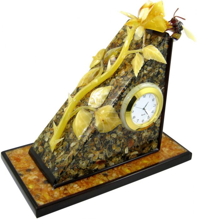 Table clock made of amber "Rose"