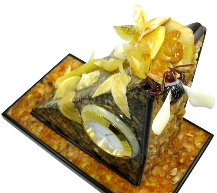 Table clock made of amber "Rose"