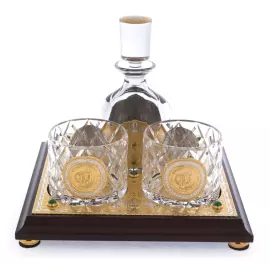 Набор для виски со штофом и 2 стаканами на квадратной подставке, Златоуст