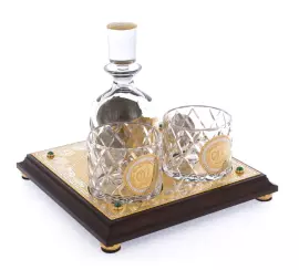 Набор для виски со штофом и 2 стаканами на квадратной подставке, Златоуст