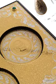 Набор для виски со штофом и 2 стаканами на квадратной подставке, Златоуст