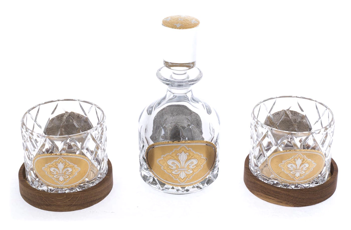 Whiskey set with a bottle, 2 glasses and 2 stands, Zlatoust
