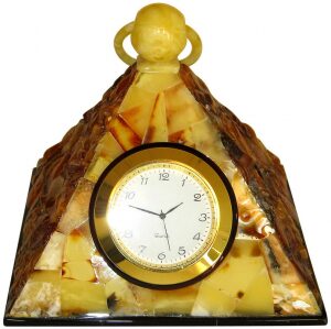 Table clock made of amber "Pyramid"