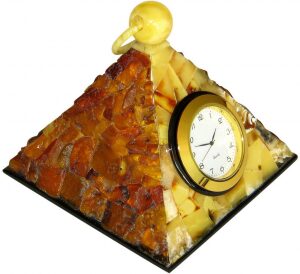 Table clock made of amber "Pyramid"
