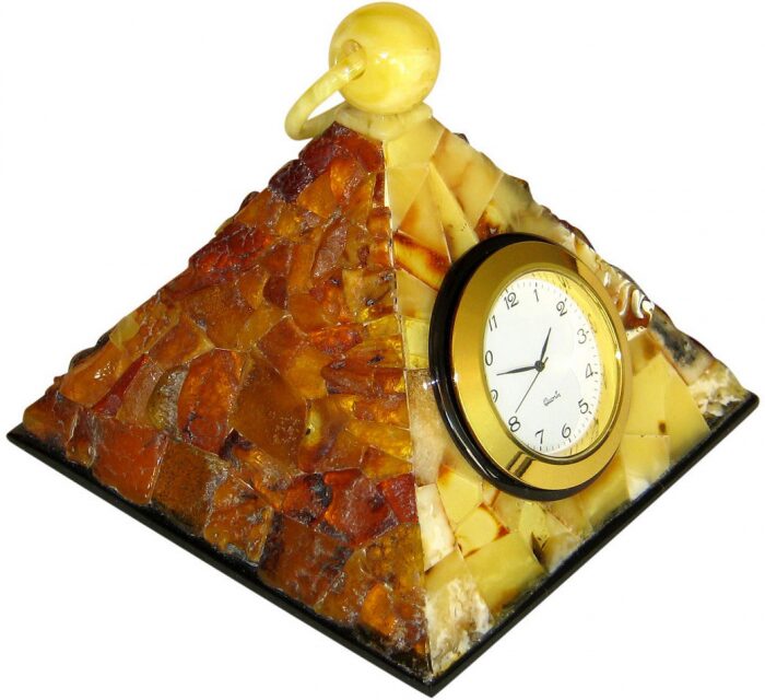 Table clock made of amber "Pyramid"