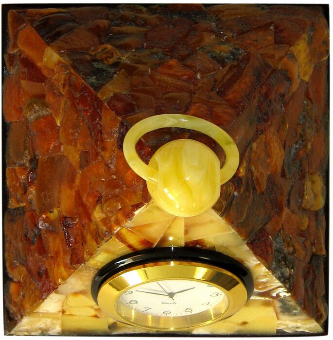 Table clock made of amber "Pyramid"