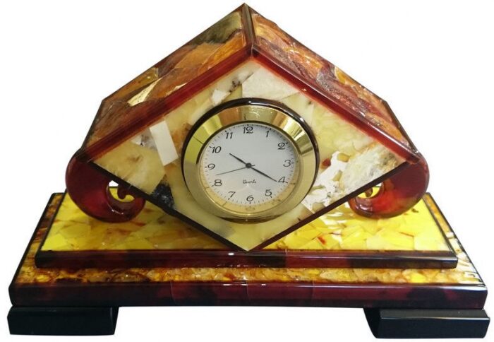Table clock made of amber "Rhombus"