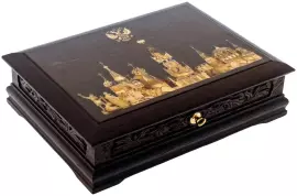 Шкатулка с янтарем "Столица" мореный дуб