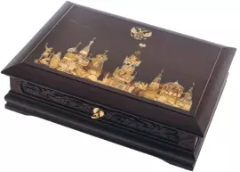 Шкатулка с янтарем "Столица" мореный дуб