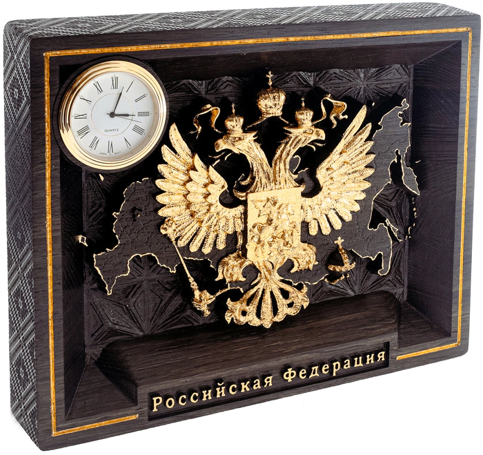 Stained oak panel "Coat of Arms of Russia" gold with clock