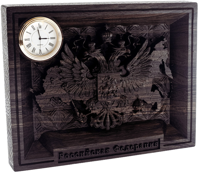 Панно из мореного дуба "Герб России" с часами