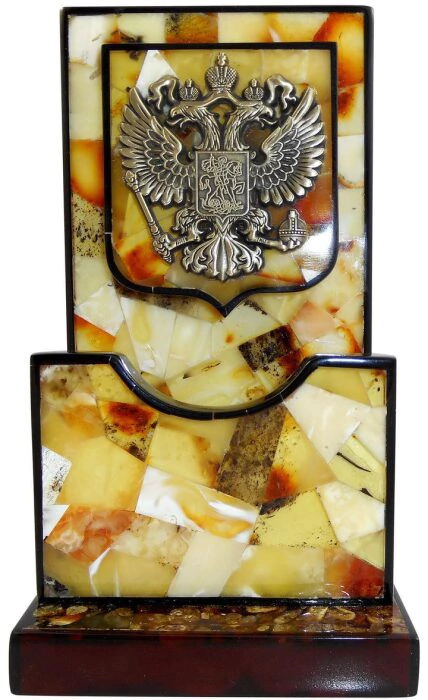 Amber business card holder with coat of arms