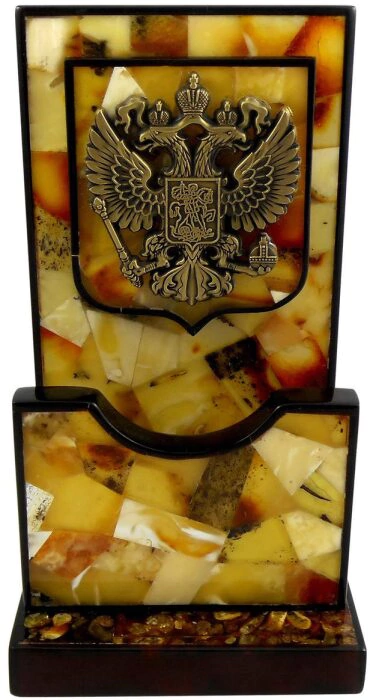 Amber business card holder with coat of arms