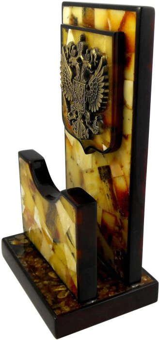 Amber business card holder with coat of arms