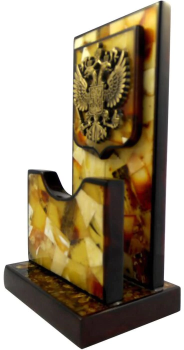 Amber business card holder with coat of arms