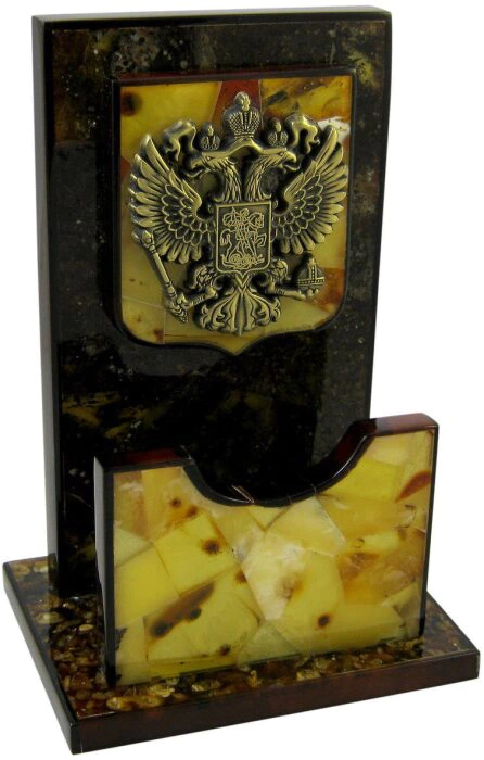 Amber business card holder with coat of arms
