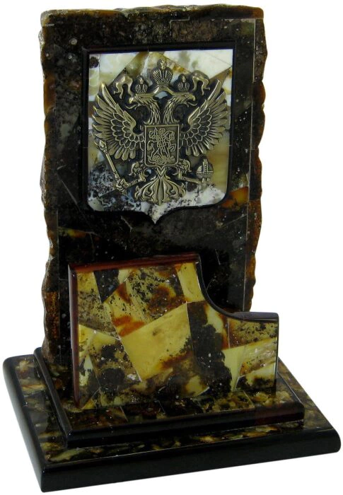 Amber business card holder with coat of arms