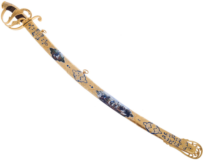 European saber "Borodino" with engravings, Damascus, Zlatoust