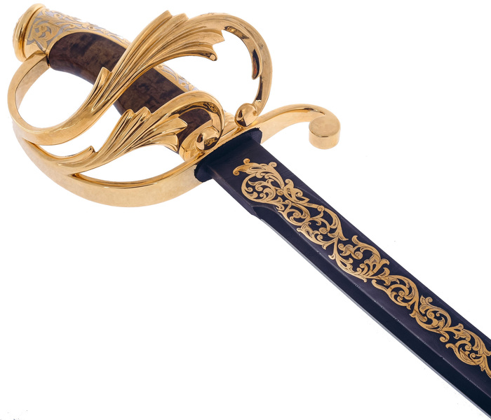 European saber "Borodino" with engravings, Damascus, Zlatoust
