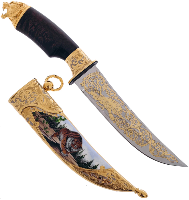 Knife "Tiger on the hunt" with enamels, Zlatoust