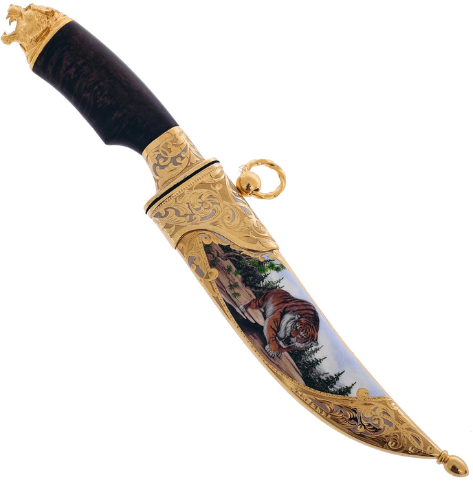 Knife "Tiger on the hunt" with enamels, Zlatoust