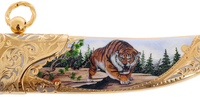 Knife "Tiger on the hunt" with enamels, Zlatoust