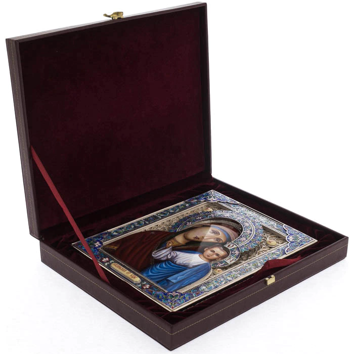 Silver icon with the inscription "Mother of God of Kazan"