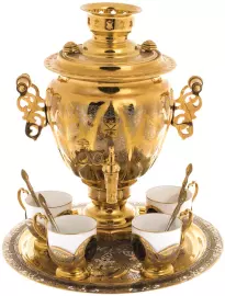 Чайный набор с самоваром "Дубовый лист" на 4 персоны, Златоуст