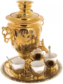 Чайный набор с самоваром "Дубовый лист" на 4 персоны, Златоуст