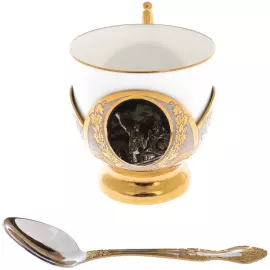 Чайный набор с самоваром "Дубовый лист" на 4 персоны, Златоуст